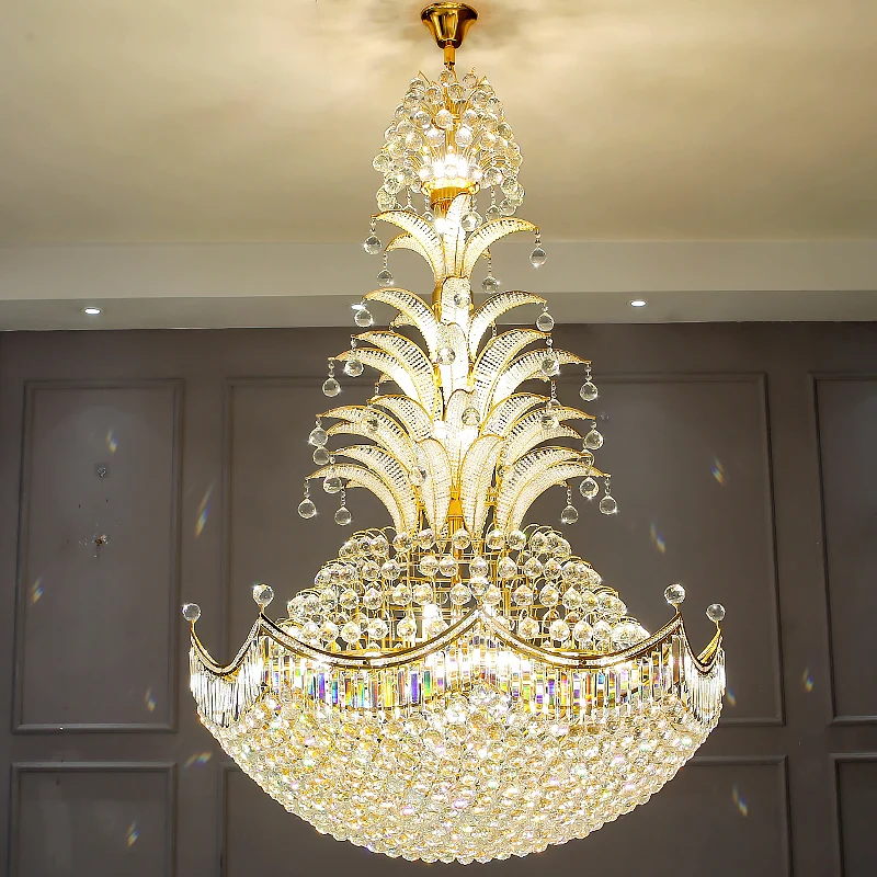Villa Crystal Lamp Living Room Golden Chandelier Luxury Atmosphere Duplex Building Large Chandelier Hotel Engineering Chandelier