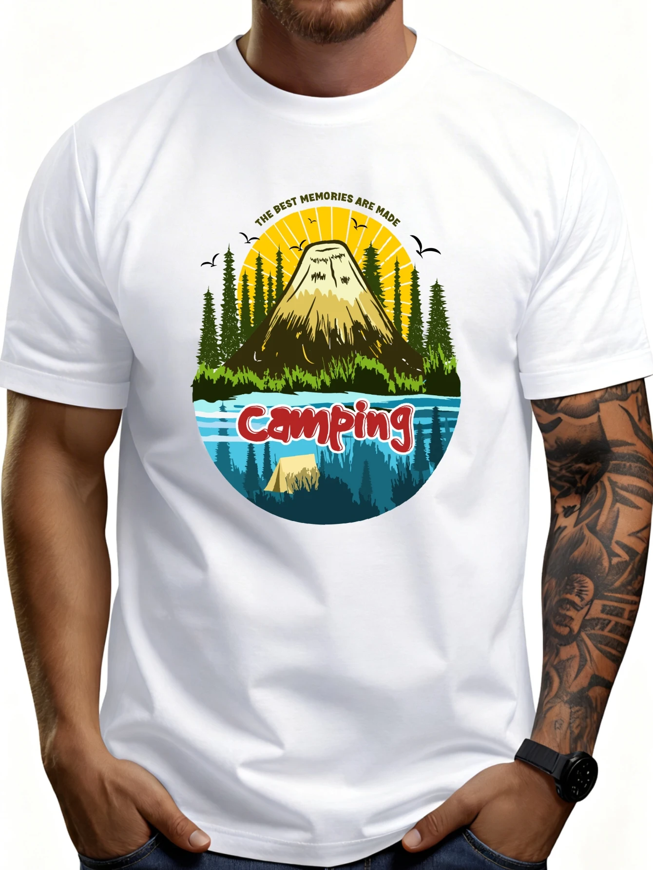 Outdoor Adventure Enthusiast - Camiseta Casual para Hombre con Escena