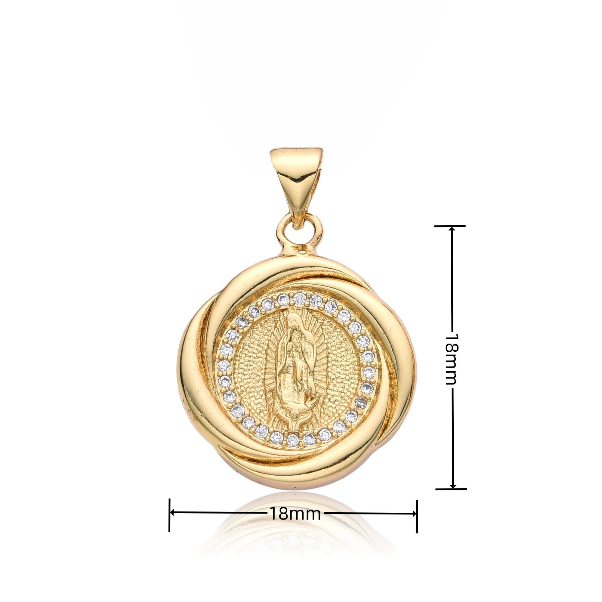 Gold Color Round Our Lady Baby Jesus Charms Cubic Zirconia Virgin Mary Necklace for Women Pendant Earrings DIY Jewelry Accessory