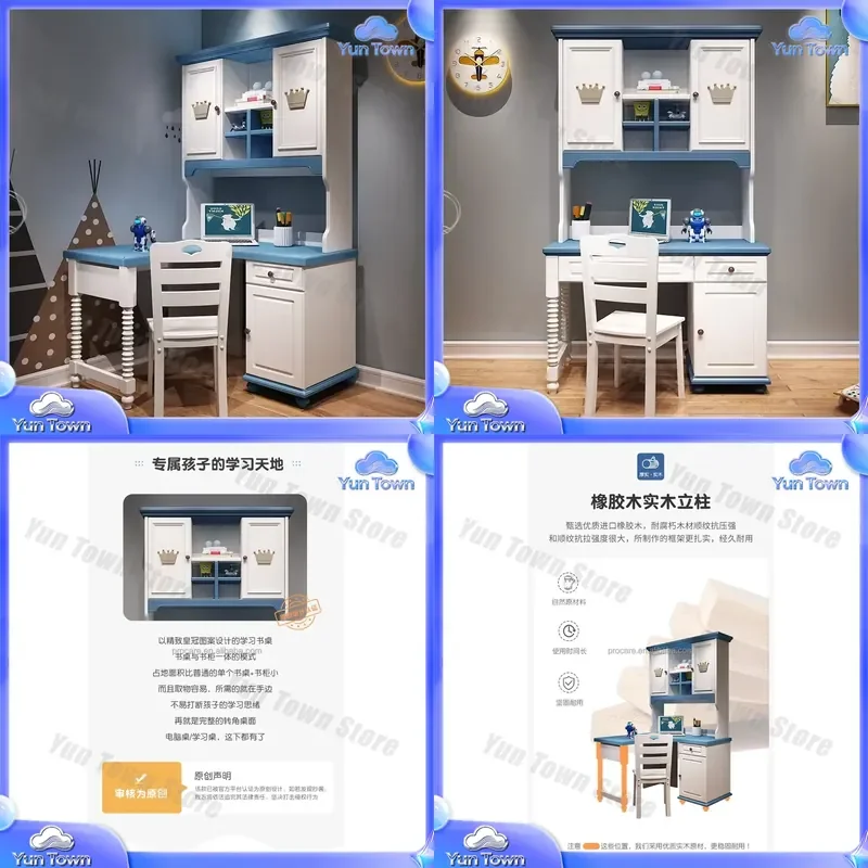 for Kids Corner Desk Bookshelf Combo for Home Office Study Room Solid Wood Computer Desk 1.2m Children's Learning Desk