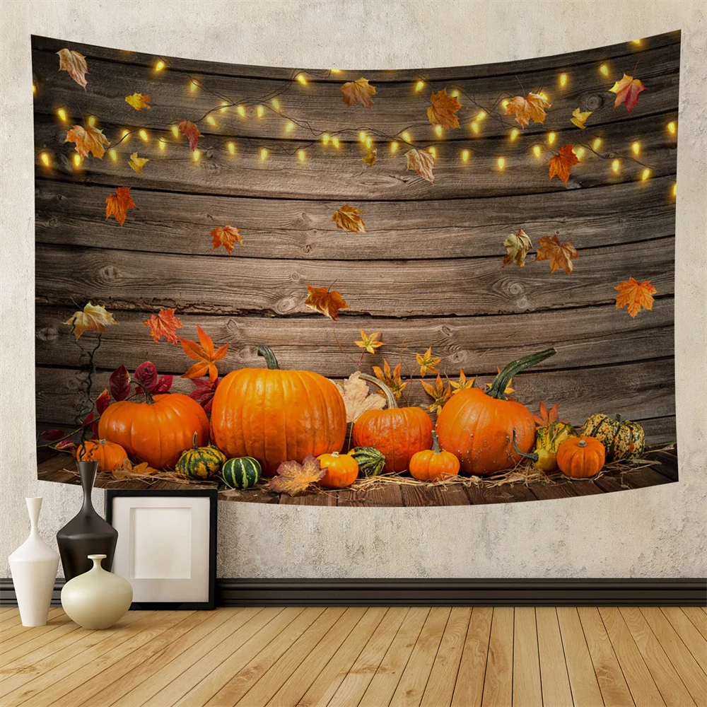 Harvest Autumn Pumpkin Farmland Fall Leaf Tapestry Wall Hanging Hippie Thanksgiving Party Home Decor Blanket Background