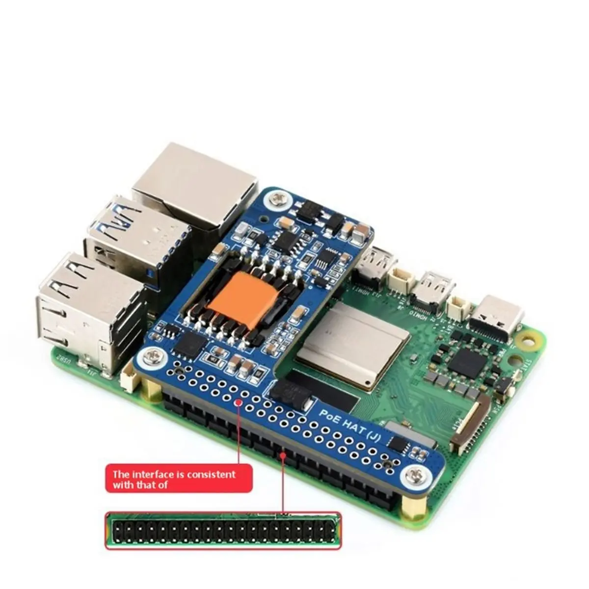 giftnew For Raspberry Pi 5 PoE+ HAT for Raspberry Pi 5 CM5 PoE+ HAT Ethernet Expansion Board 5V/5A Output with Shell Case
