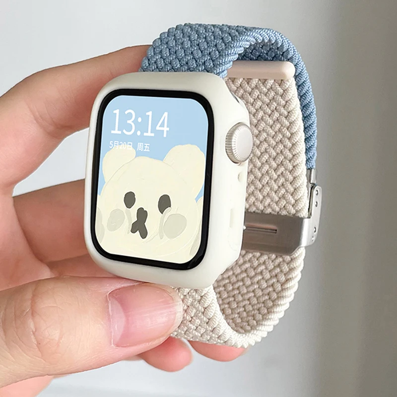 INS Nylon Weave Buckle Sports Strap For Apple Watch 49 45 44MM 41 40 38MM Soft Silicone Case Set For IWatch 9 8 7 6 5 4 SE Ultra