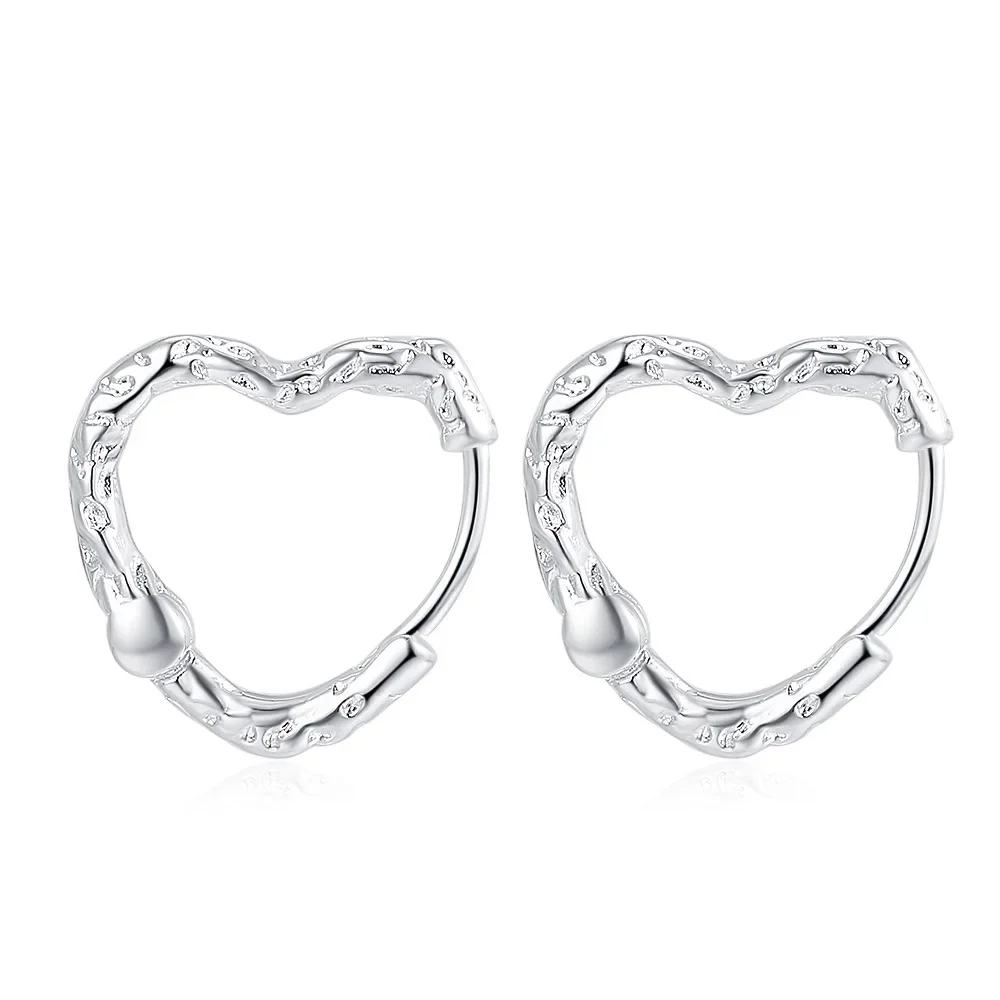 Simple Female Earrings 925 Sterling SIlver Hollow Love Heart Shaped Wave Earrings for Women Wedding Statement Jewelry Ear Gift
