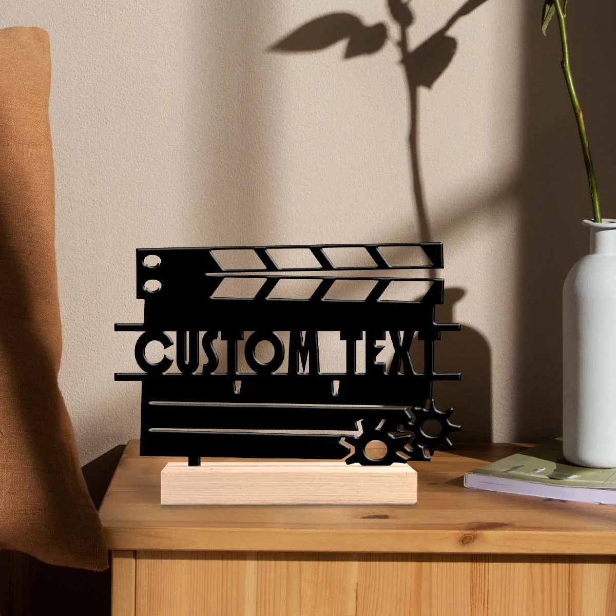 1pc Customizable Wrought Iron Desktop Decoration Custom Name With Wooden Base Holiday Decoration Gifts,Desktop Statue Ornaments