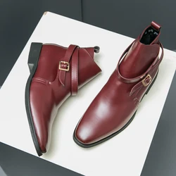 Hot Selling Men's Chelsea Boots Europe America High-end Banquet Dress Shoes Fashionable Red New Men's High Top Short Boots