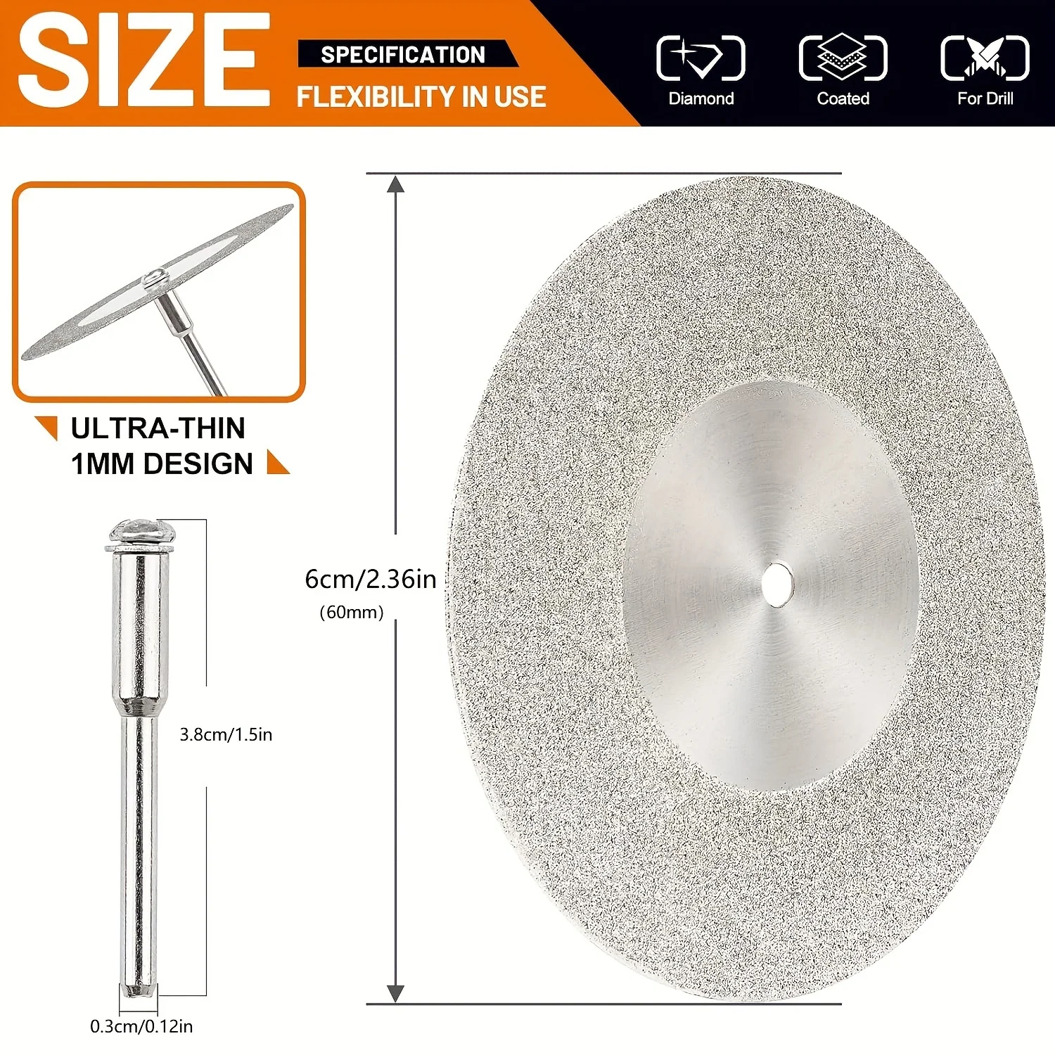 5-Piece Ultra-Thin 1mm Diamond Coated Cutting Wheel, Suitable for Cutting Tiles, Glass, Bottles, and Stone