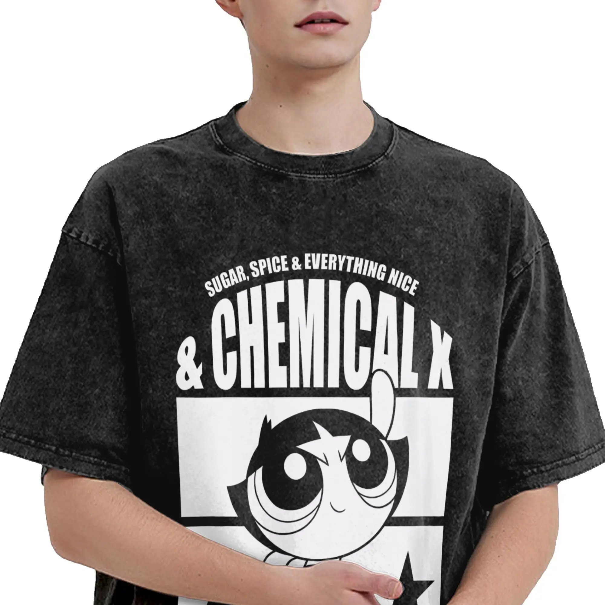 تي شيرت Powerpuff Girls Chemical X Buttercup تي شيرت هيب هوب بأكمام قصيرة ملابس الشارع الشهير صيفي قطني قابل للتنفس تي شيرت كبير الحجم