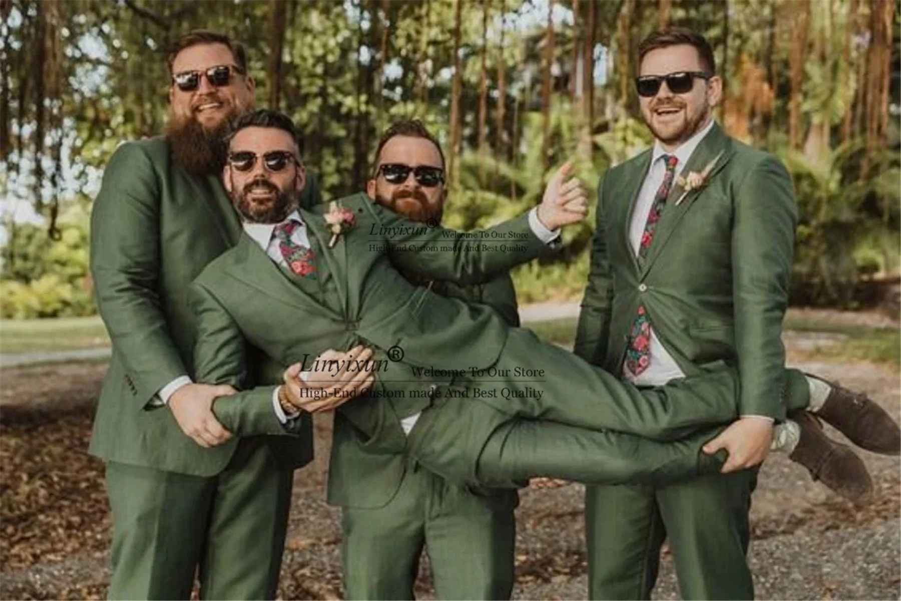 

Olive Green Wedding Groom Tuxedos Peak Lapel Men Suits 3 Pieces Business Male Blazer Sets Slim Fit Groomsmen Terno Masculino