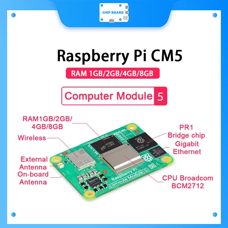 Original Raspberry Pi CM5 RAM 4GB WIFI EMMC CM5104032 Broadcom BCM2712 Dual 4K Output+HDR 800MHz VideoCore Quad-core Coxtex-76