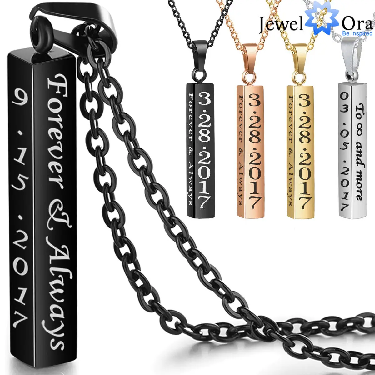 Personalized Engraved Name Date Necklaces for Women Unisex Stainless Steel Vertical Bar Necklaces & Pendants Gift for Father Mom