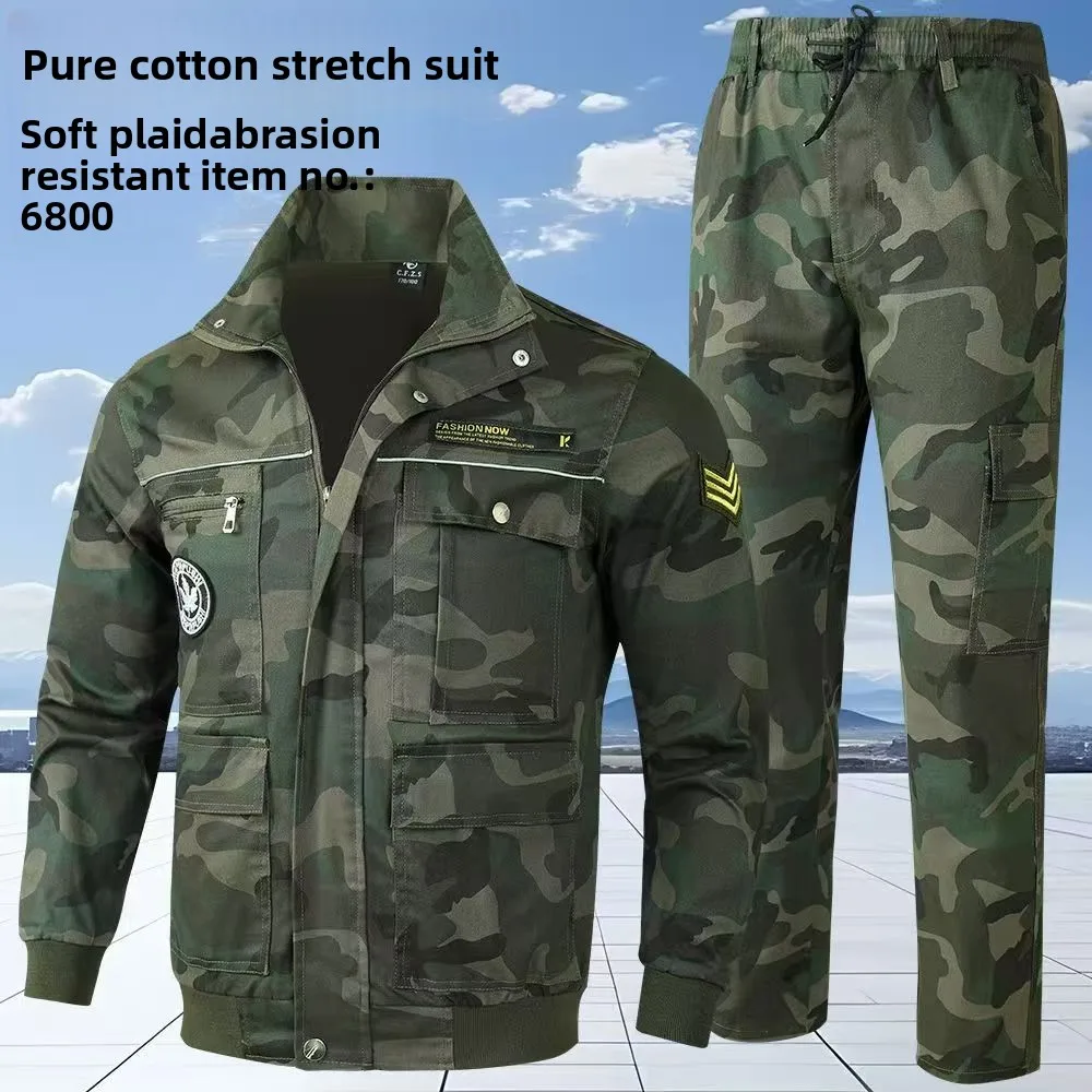 

Men's Pure Cotton Elastic Welding Workwear Camouflage Suit Anti-Scalding Outdoor Labor Protection Long Sve Zipper Work Uni...