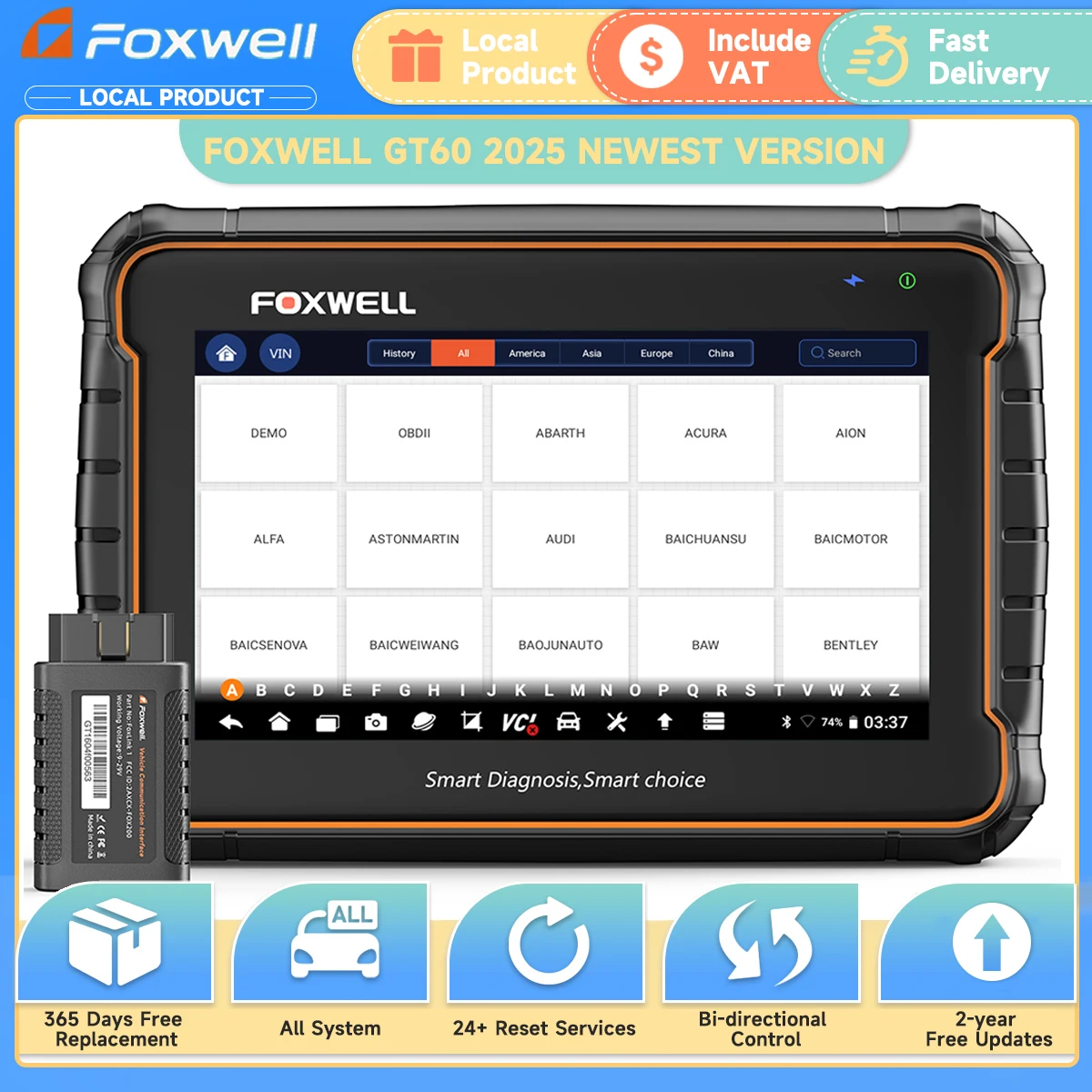 

FOXWELL GT60 OBD2 Bluetooth Automotivo Scanner All System 24 Reset Bidirectional Control Professional OBD 2 Car Diagnostic Tools