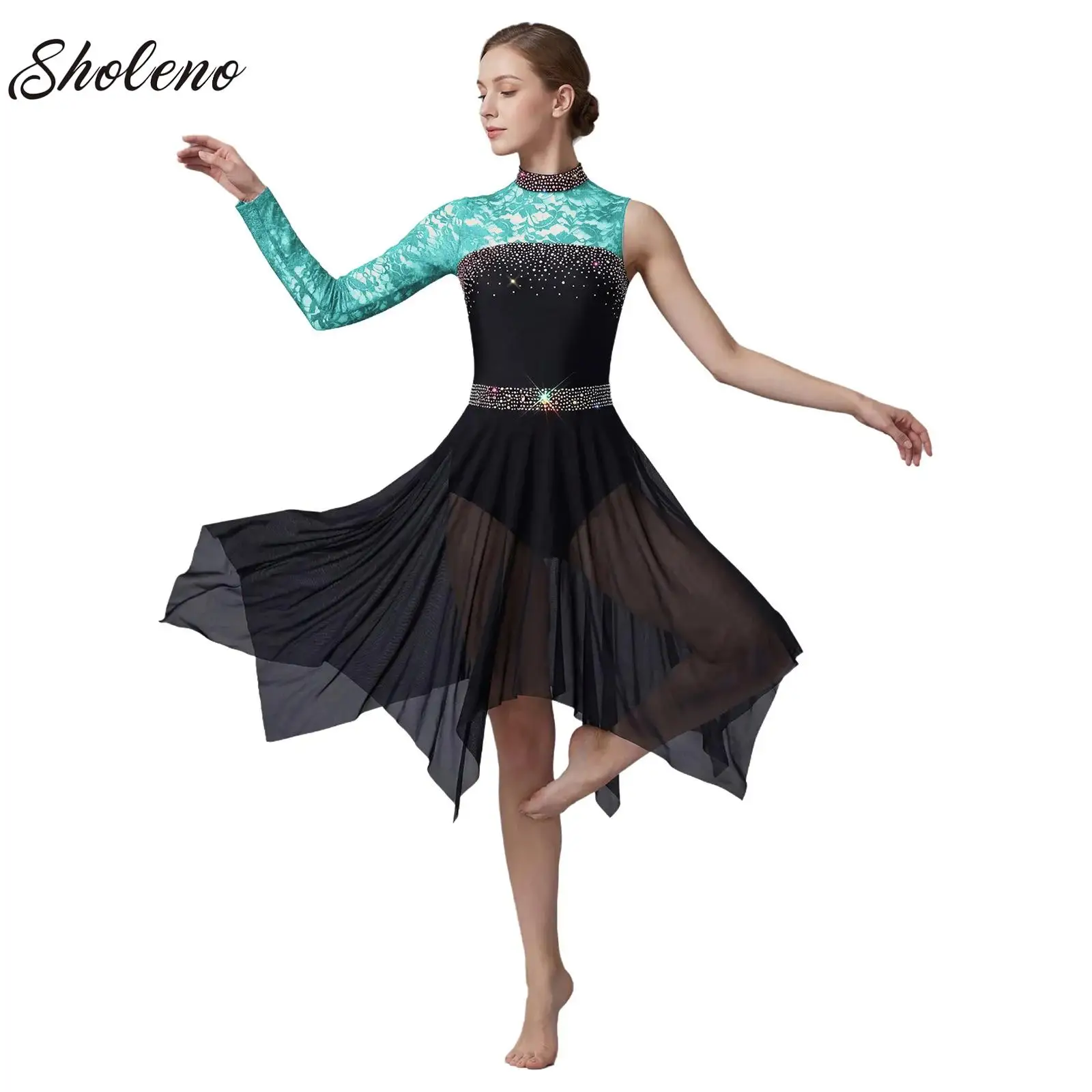 

Womens Single Long Sleeve Floral Lace Gymnastics Figure Skating Ballet Lyrical Dance Leotard Dress Contemporary Modern Dance