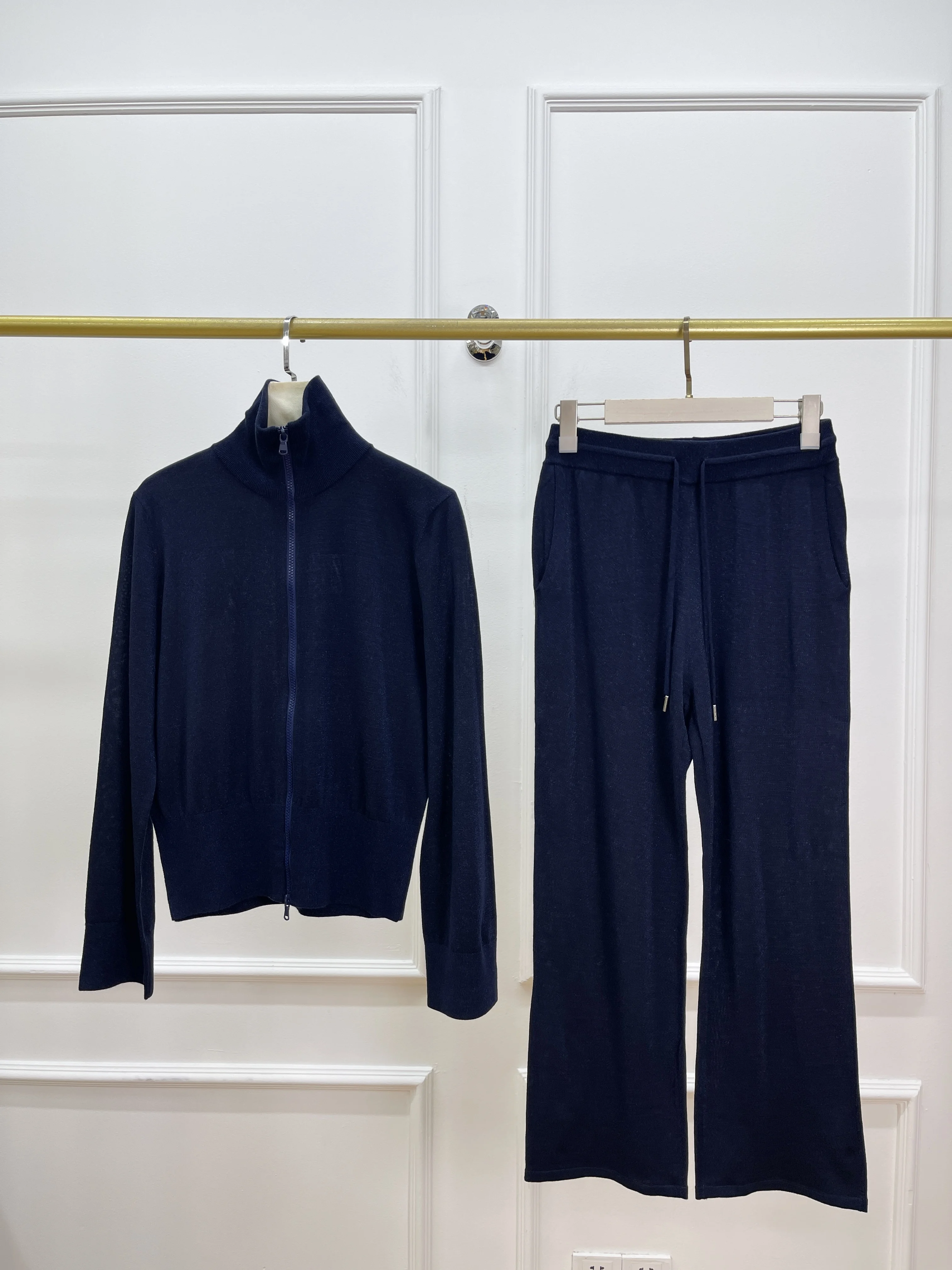 

Куртка-кардиган в стиле ретро, кашемировая шерстяная куртка с воротником-стойкой, прямые широкие брюки, костюм высокого качества