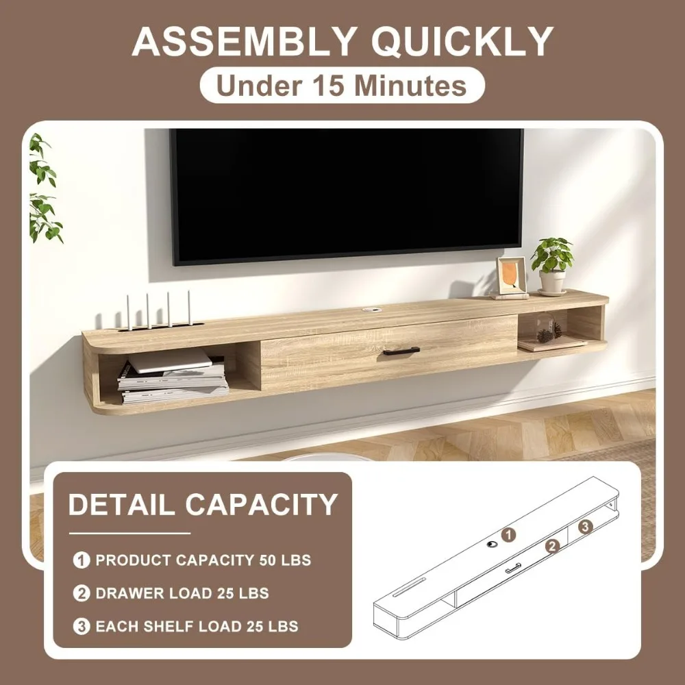 حامل تلفزيون عائم مقاس 70 بوصة مع حامل جداري وتخزين لوحدة التحكم في الوسائط ومشغل DVD #4