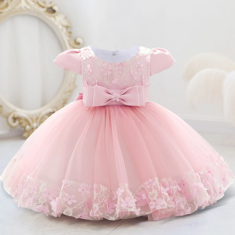 Flower Ceremony Baptism 1 Year Birthday Dress For Baby Girl Clothing Lace Princess Dresses Bow Party Dress Toddler Clothes