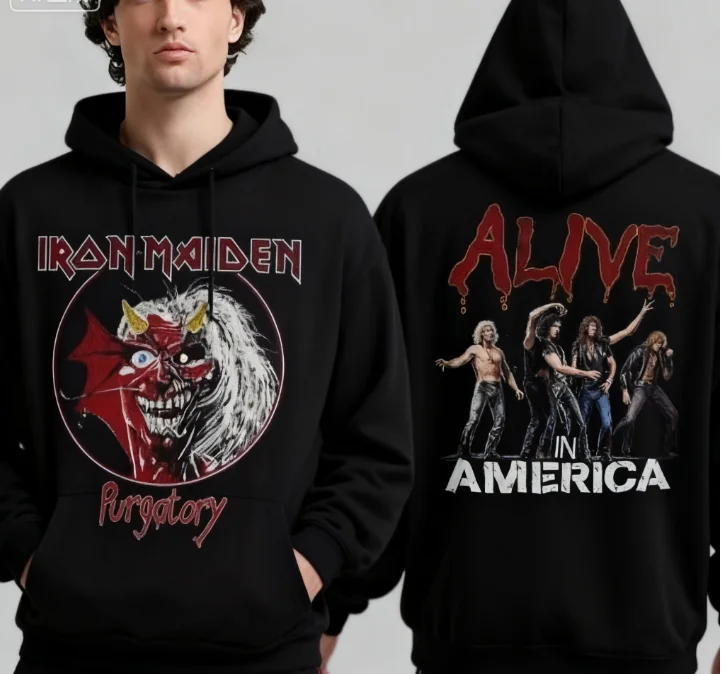سترة Iron Maiden 2026 Run for Your Lives World Tour للذكور والإناث ذات قلنسوة تذكارية على الوجهين