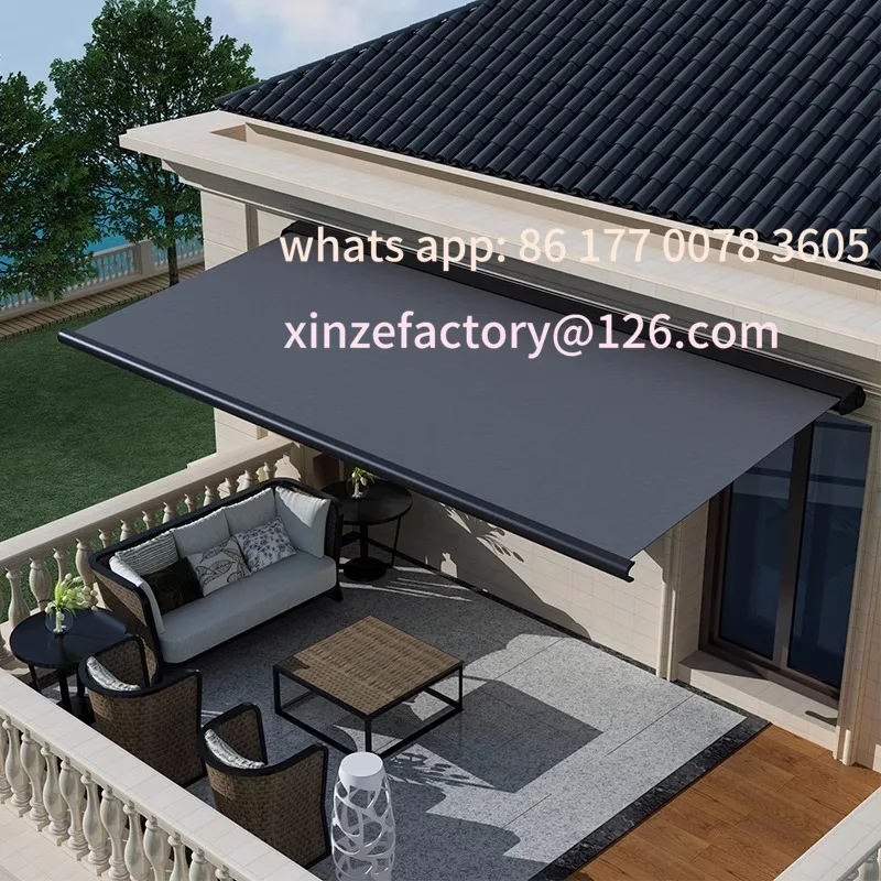 Customizable villa eaves Heavy duty folding telescopic awning, hand crank electric aluminum awning