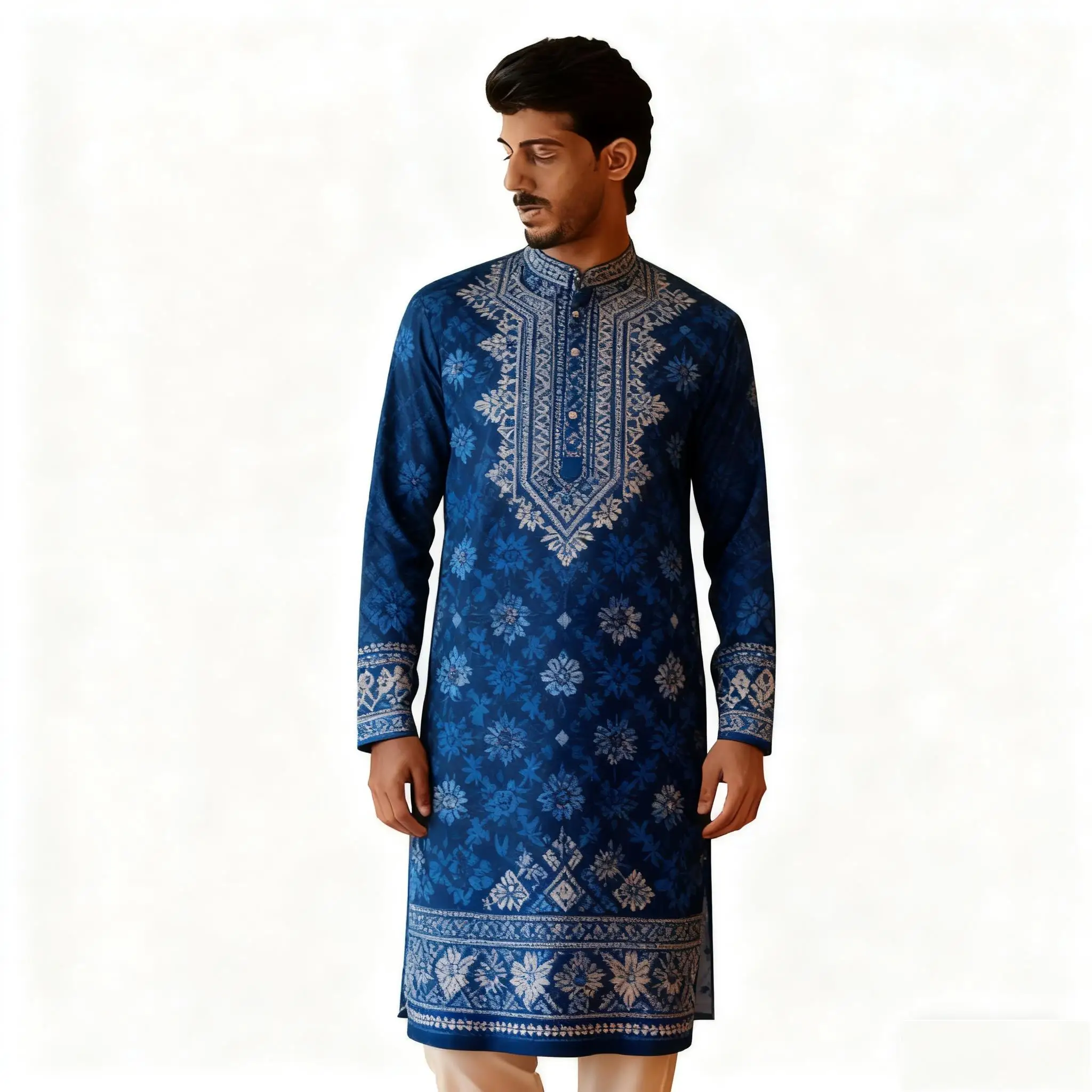 Caftan muçulmano dubai masculino robe de manga comprida estilo étnico 2026 gola roupas árabes dubai marroquino kaftan