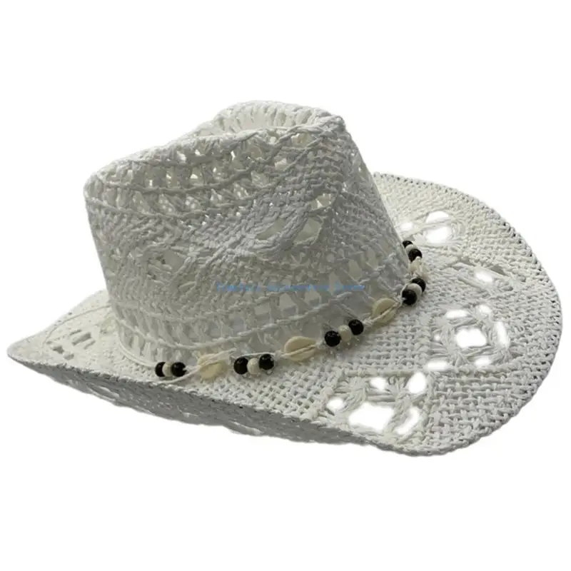 97QE Cappello paglia alla a larga con decorazioni conchiglie per accessori per festival musicali unisex per e
