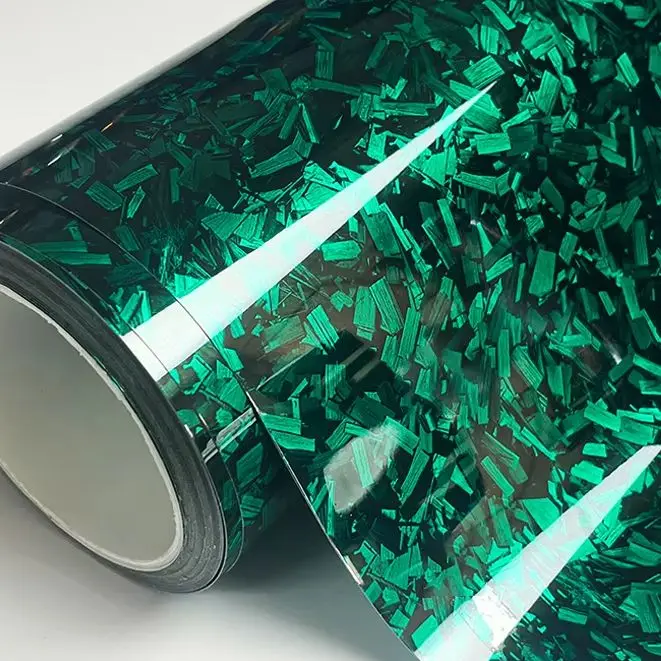 Premium PET High Gloss Green Forged Carbon Fiber Vinyl Wrap Film Roll Air Release Self Adhesive Car Decal Sticker Wrapping