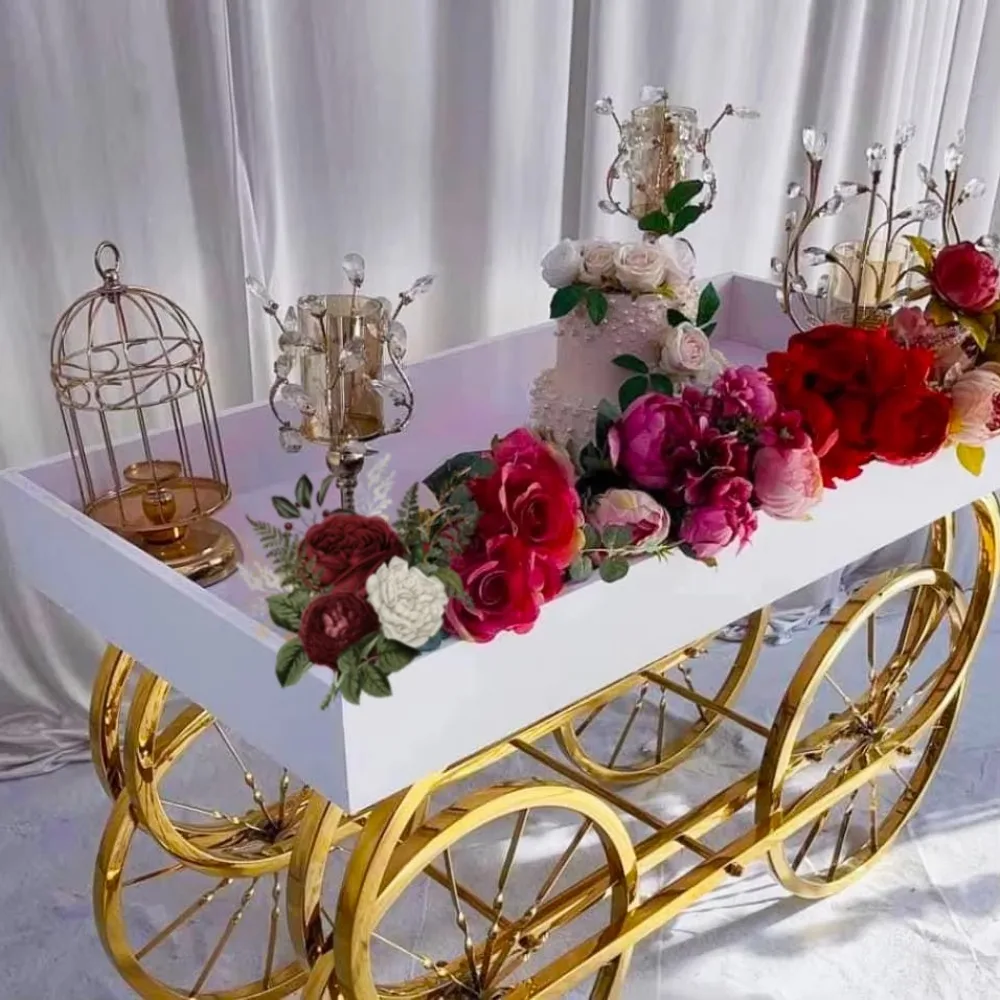 Event Decoration Wedding Metal White Candy Carts  With Wheels