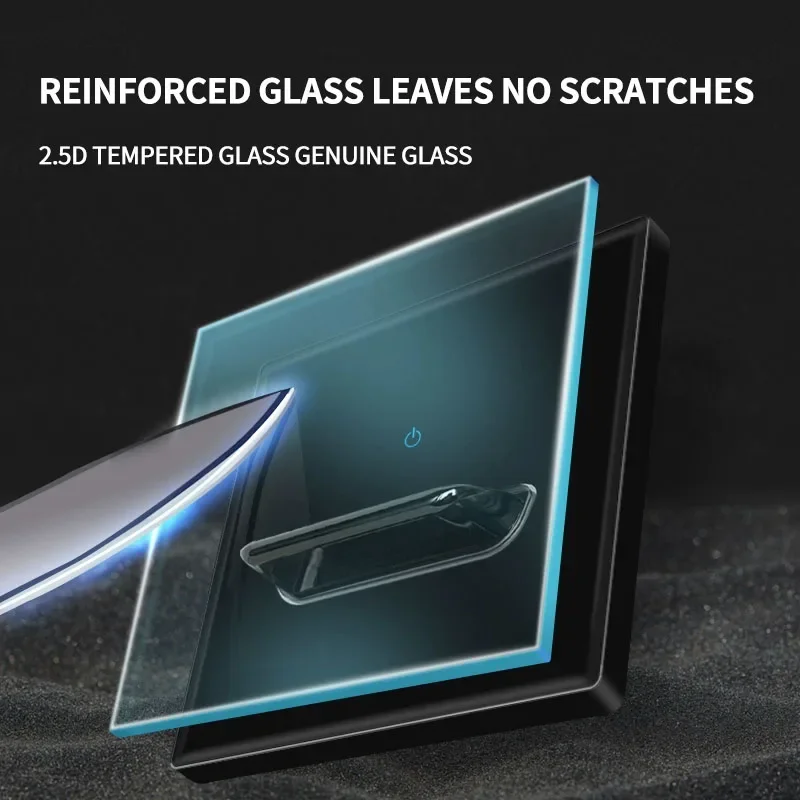 European Crystal Tempered Glass Switch Panel LED Indicator 1/2/3/4 Gang/1/2 Way Self-reset Switch Button Light Wall Switch