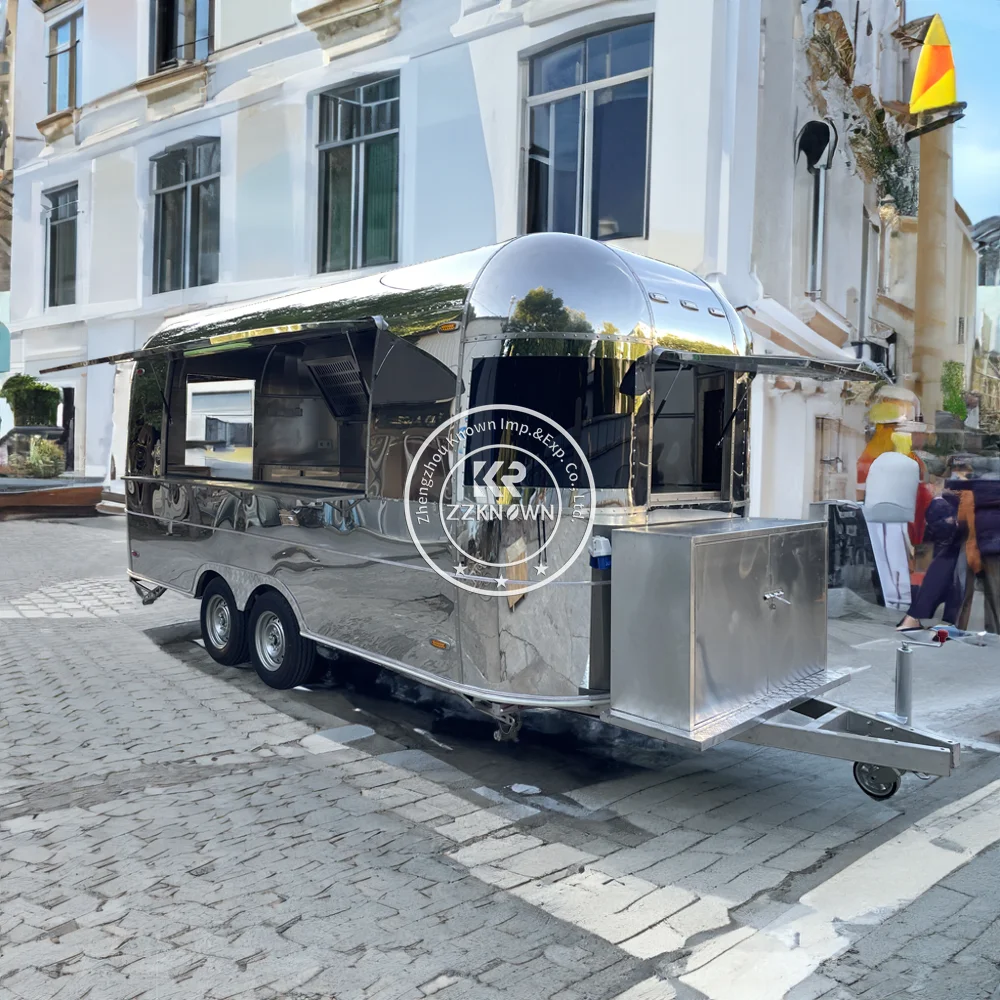 2025 Airstream Mobile Kitchen Street Food Cart ไอศกรีมกาแฟบาร์บีคิวพิซซ่ารถบรรทุกรถสัมปทานอาหาร Trailer
