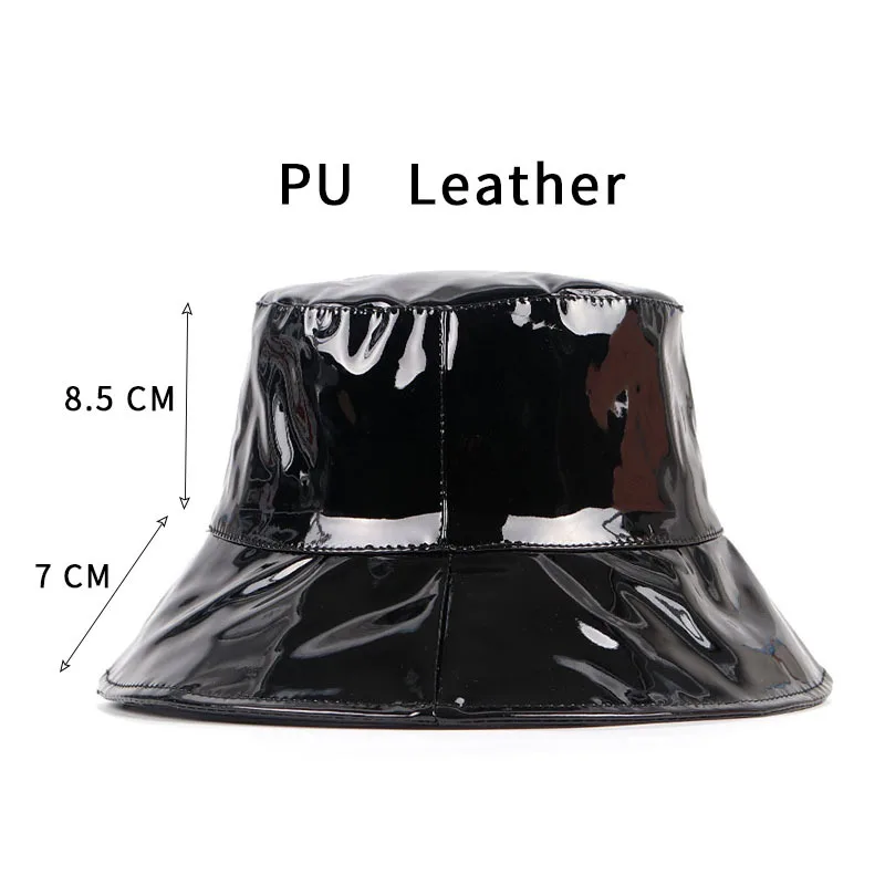 PU leather bucket hat women\'s autumn and winter wide brim basin hat sun-shading fisherman hat French hat