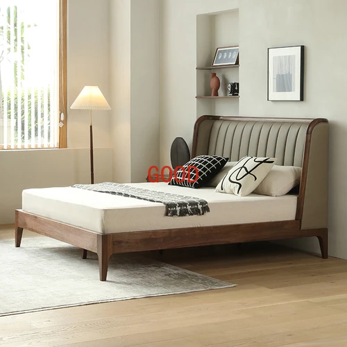 Скандинавская кровать из массива дерева, Современная Минималистичная двойная кровать для главной спальни, новая деревянная кровать в китайском стиле из черного ореха, 1,8 м