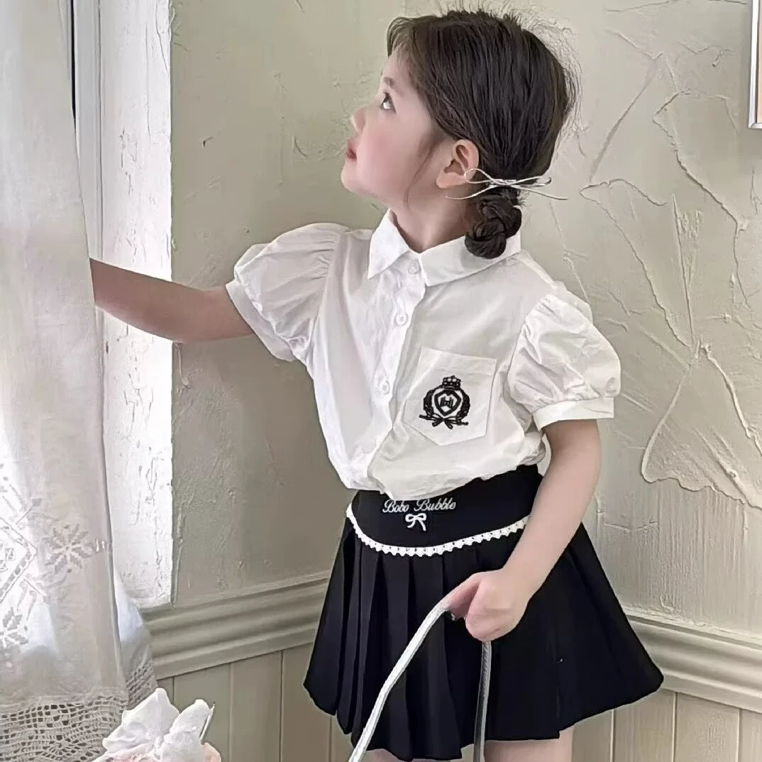 Summer Sweet Girl Clothing Set Campus Style Children's Shirt+ Kids Mini Skirt Two-piece Set 2-8 Years Old