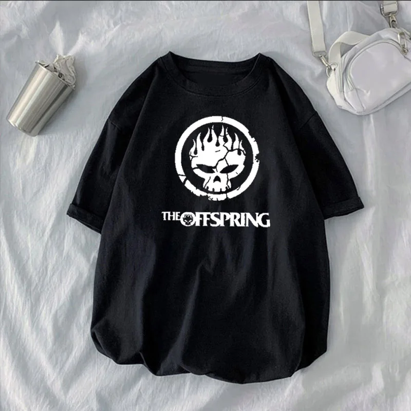 Flame Skull Head Punk Tshirt Popular The Offspring Skull Punk Band Tops Women Men Hipster Streetwear Ropa Hombre Camisetas