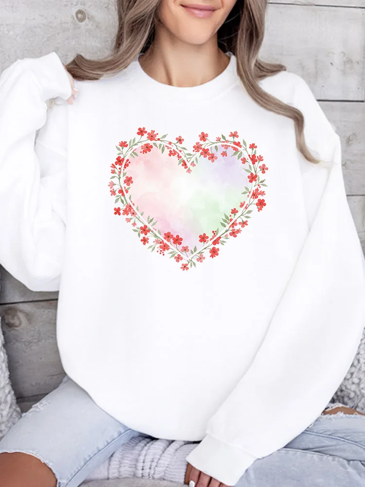 

Женская толстовка Love and Flowers с круглым вырезом, повседневный пуловер с длинными рукавами, свободный крой, для ежедневной носки