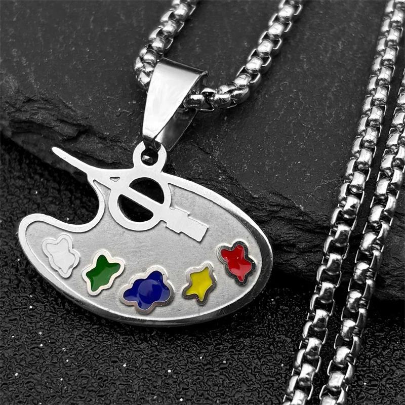 لوحة الرسم الفن قلادة قلادة للنساء الرجال الفولاذ المقاوم للصدأ الذهب اللون الذكور موضة سلسلة سحرية مجوهرات هدايا #2