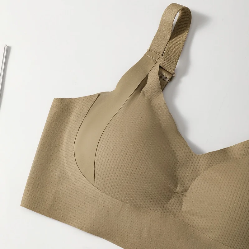 3-teiliges Set Damen Nahtloser V-Ausschnitt-BH Große Größen Stützende Gerippte BHs Sexy Dessous Abnehmbare Brustpolster Komfort Unterwäsche M-4XL – Detail 7