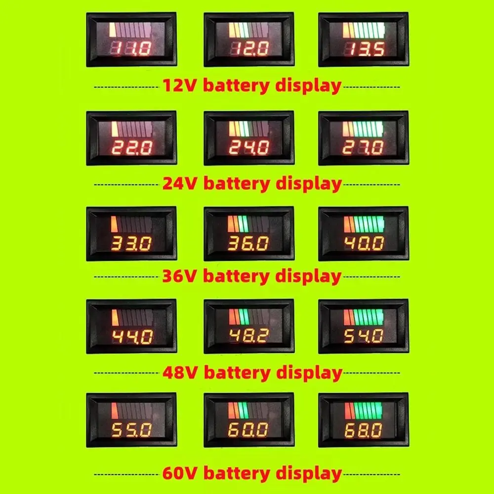 Car Battery Charge Level Indicator 12V 24V 36V 48V 60V 72V Lithium Battery Capacity Meter Tester Display LED Tester Voltmeter