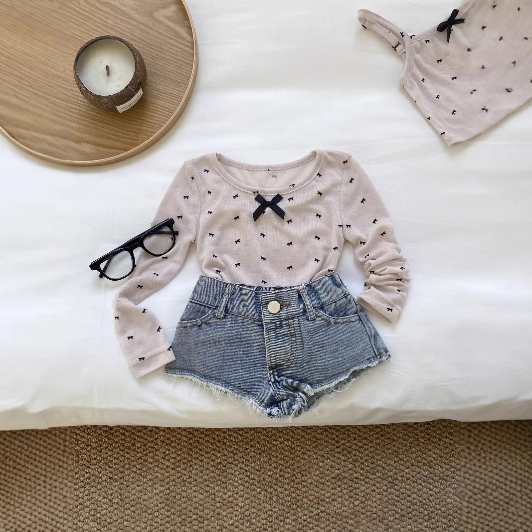 

Girls' shorts 2025 summer Korean new denim shorts casual children's girl style retro pants