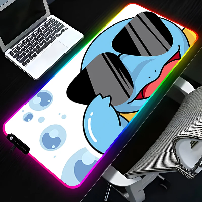 RGB LED Mouse Pad Rubber HD Mousepad Computer Gaming Accessories Keyboard Pad Office Non Slip Desk P-pokemon Squirtle Mouse Mat
