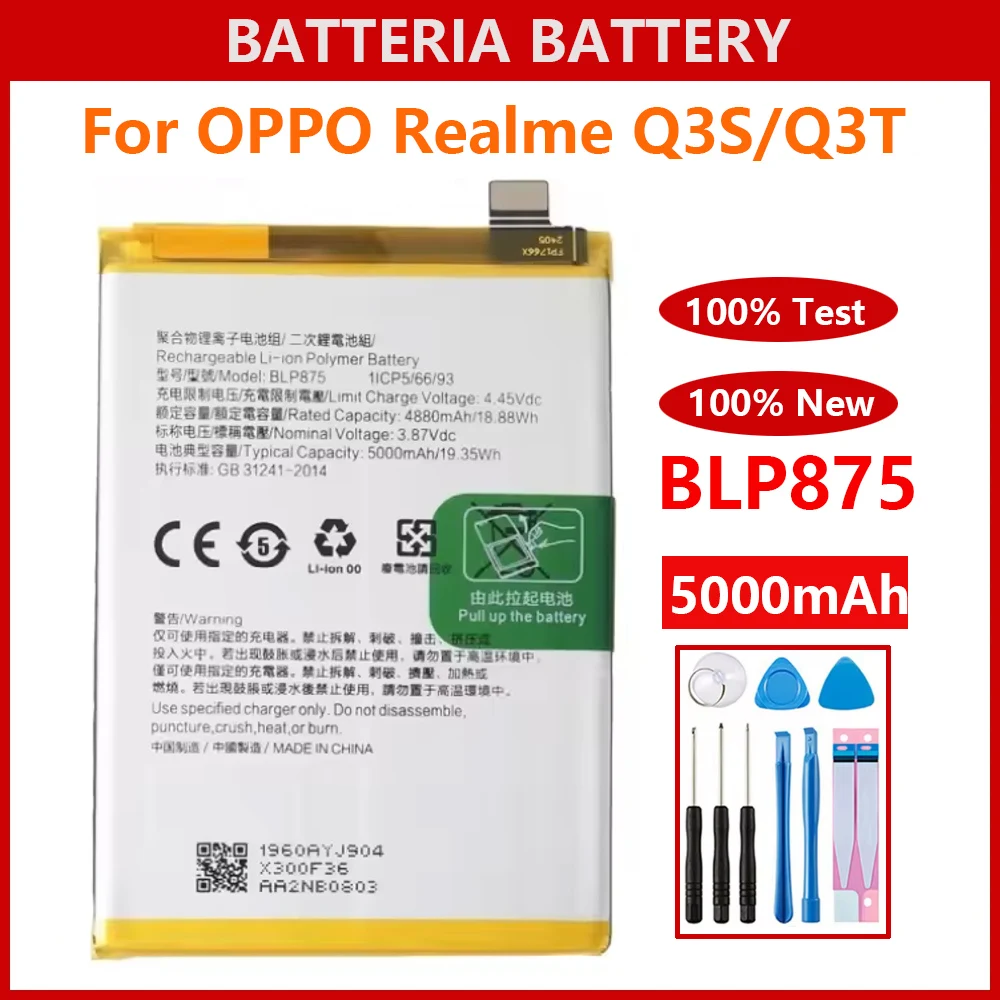 100% New Genuine 5000mAh BLP875 For OPPO Realme 9 5G /Realme Q5i /Realme Q3S /Realme C55 NFC /Realme Narzo 50 /Realme V23