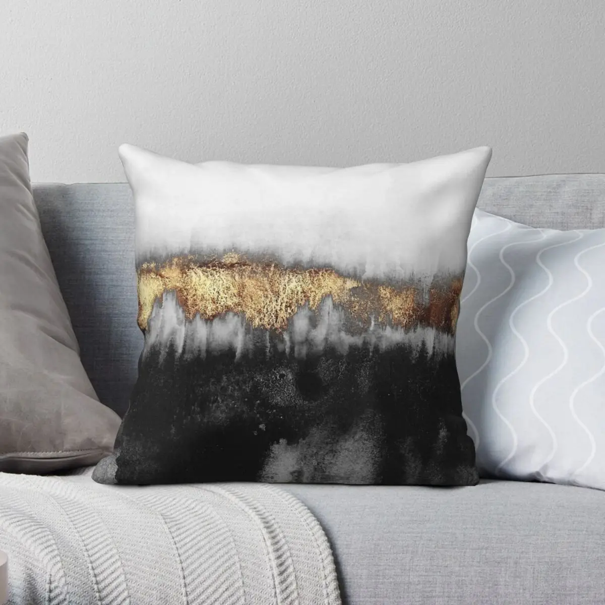 Gloomy Abstract Black Charcoal Square Pillowcase Polyester Linen Velvet Printed Zip Decorative Bed Cushion Cover