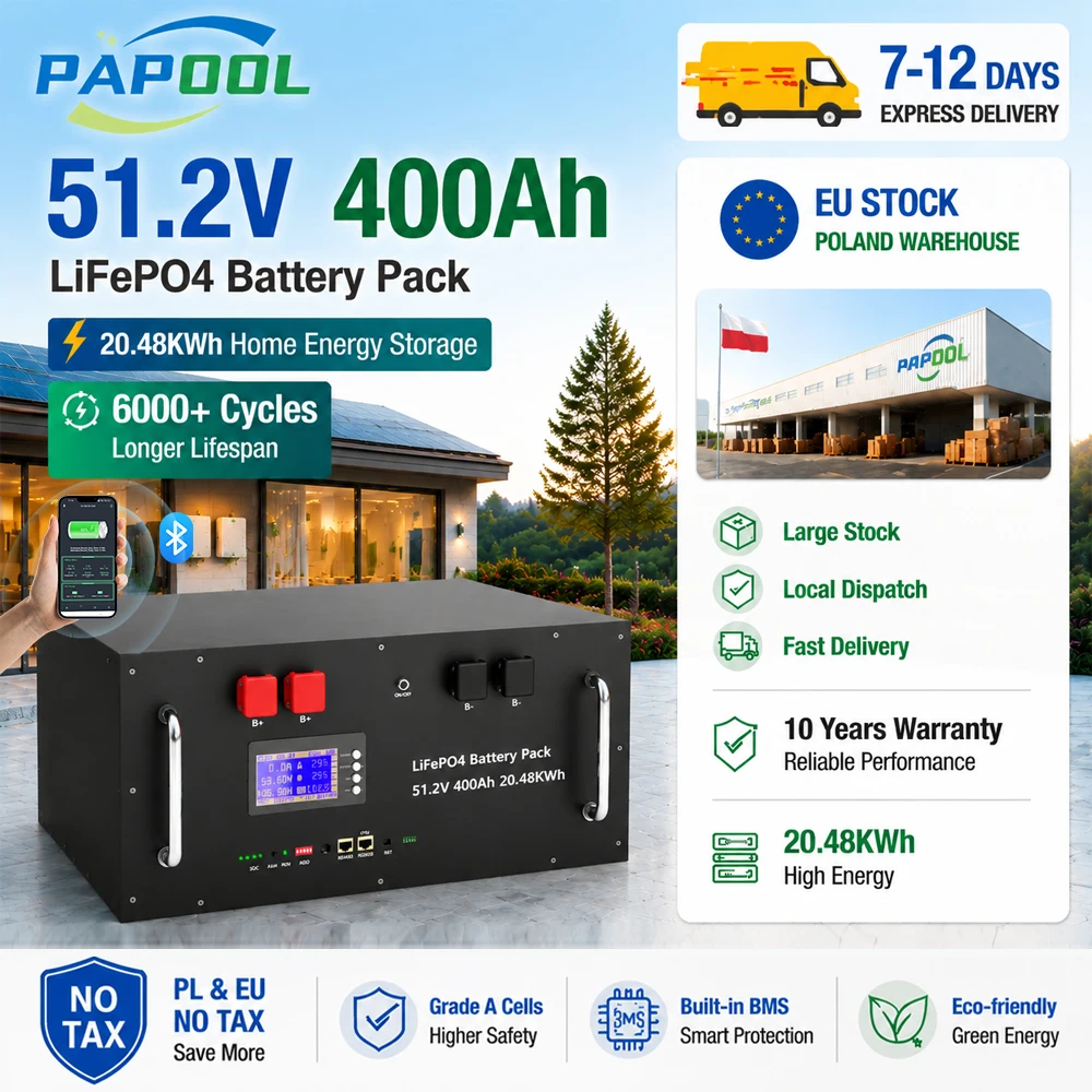 LiFePO4 48V 400Ah Battery 20Kwh 6000+ Cycles Solar Energy Storage 16S BMS 51.2V 100Ah 150Ah 200Ah 300Ah Lithium Battery EU STOCK