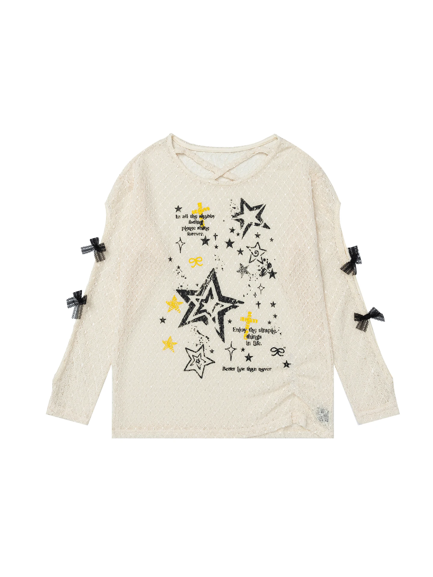 

Женская футболка с длинным рукавом и принтом Sweet Star, свободного кроя, с узлом, полупрозрачная, повседневная, весенняя, модная, женская футболка