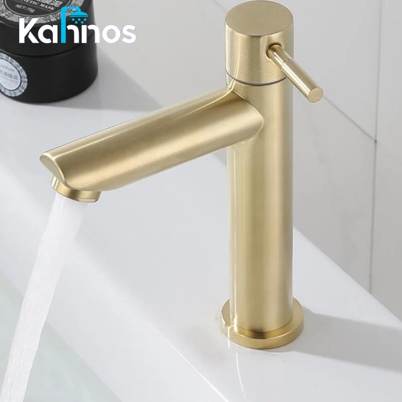 

SUS304 Stainless Steel Sink Faucet Gold Single Cold Water Tap Nozzle Bathroom Sink Faucet Counter Washbasin Faucet