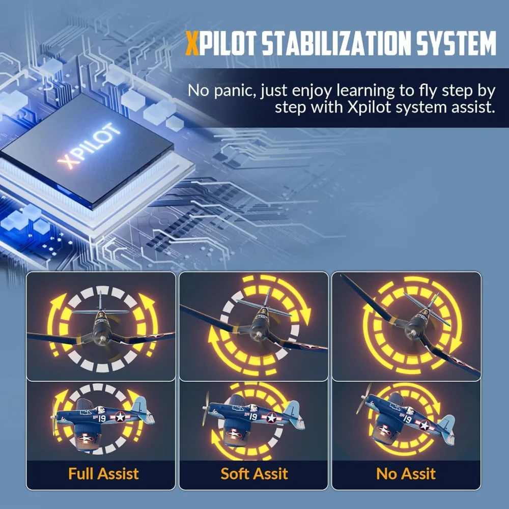Avión RC sin escobillas de 4 canales: F4U Corsair 500 mm con acrobacia aérea 3D, estabilizador XPilot y 3 modos de vuelo