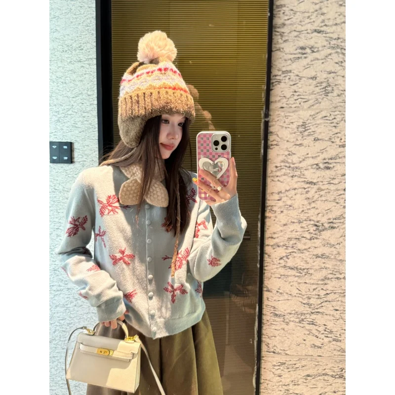 

Faionable Sweet Round Ne открытый кардиган женский вязаный свитер с вышивкой Sli универсальный зимний свитер MY202538