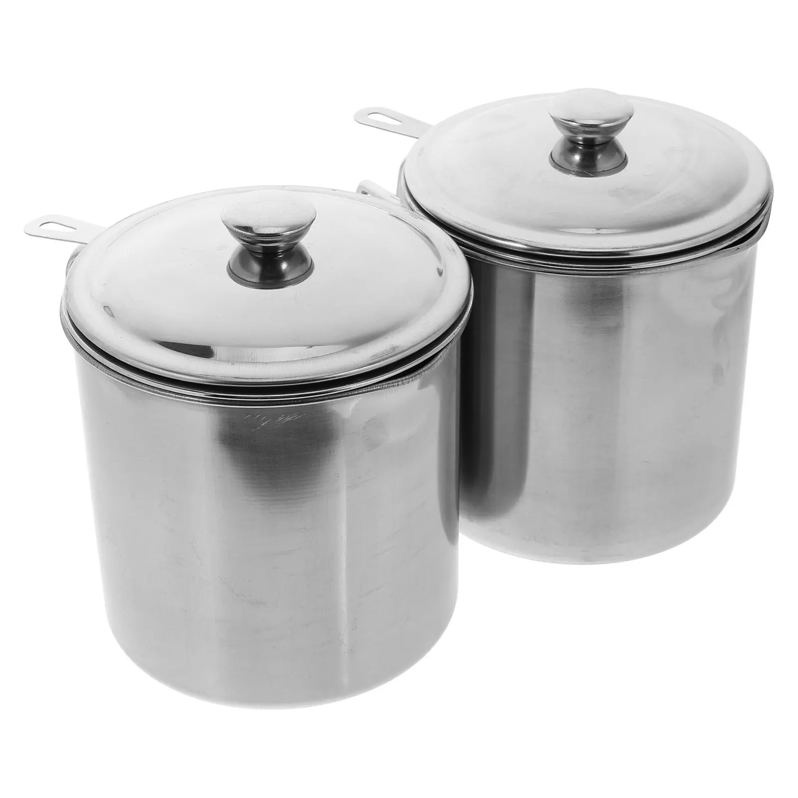 2Pcs Stainless Steel Oil Strainer Pot with Removable Fine Mesh Filter Lid Dust Insect Proof Anti Scald Handle Kitchen Grease