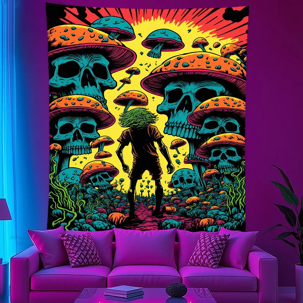 VIKAMA DJ DJ Skeleton Carnival Party Tapestry, Dark And Psychedelic Bedroom And Living Room Background Fabric, Home Decor