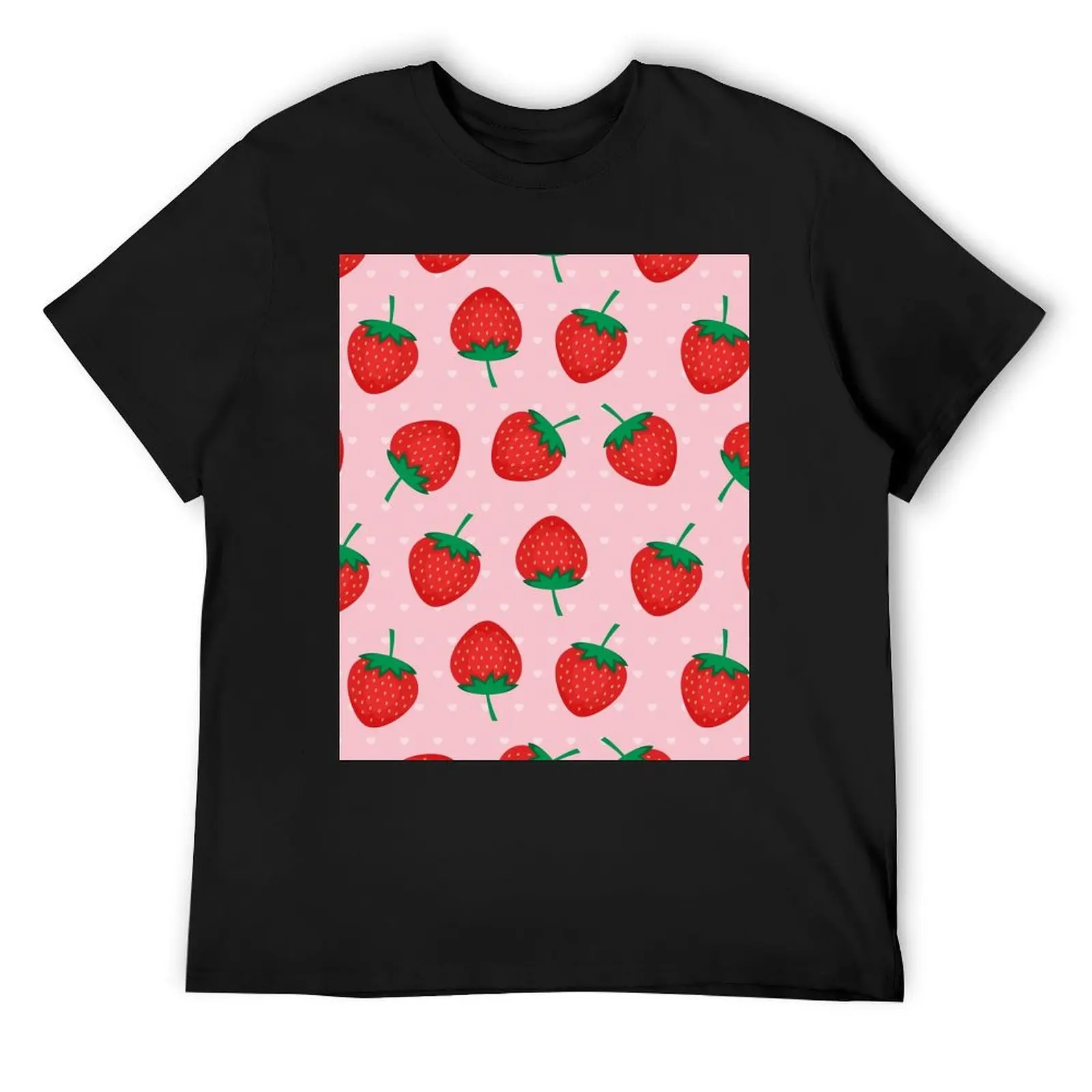 Pink Summer Strawberries Print T-Shirt baggy shirts blanks oversized graphic tee essential t shirt men clothings