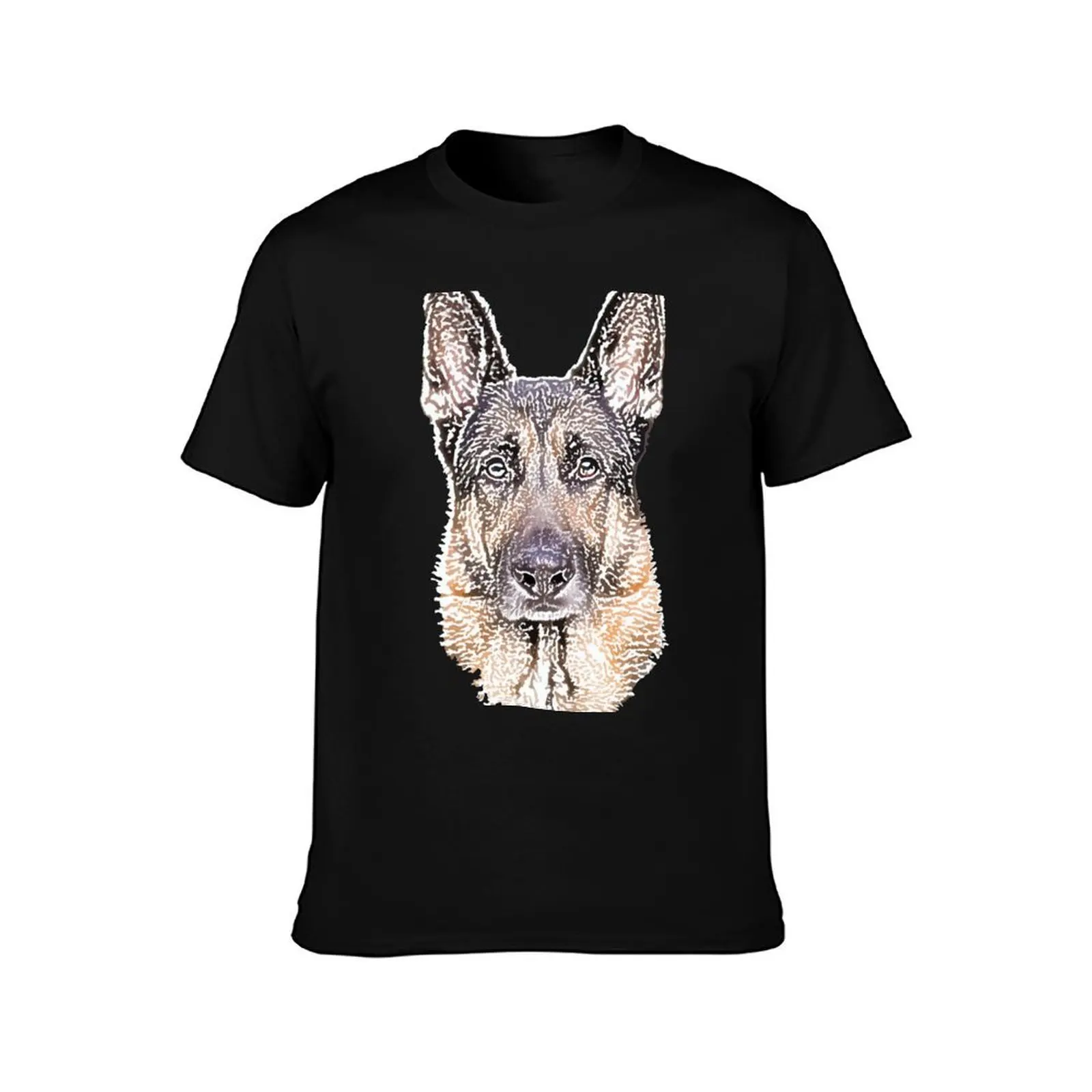 German Shepherd Pencil Art T-Shirt, Summer Casual Cotton Tee, Oversized Streetwear Tops, Vintage Graphic Print, Unisex Men Women